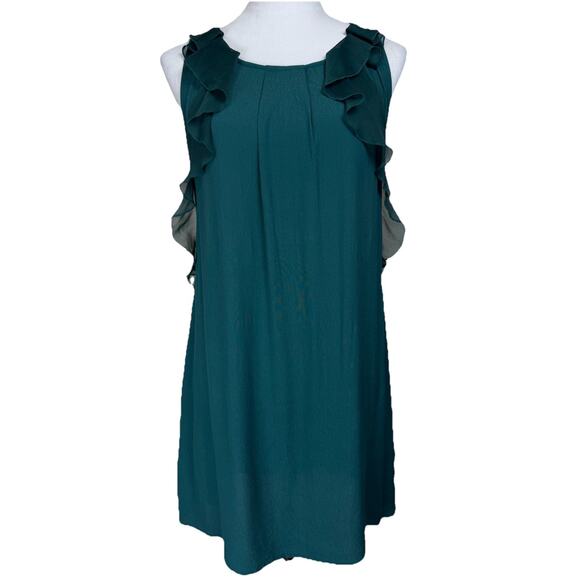 Free People Dresses & Skirts - Free People Mini Dress Women’s Sz 8 Ruffle Trim Jade Green Open Sides Pockets